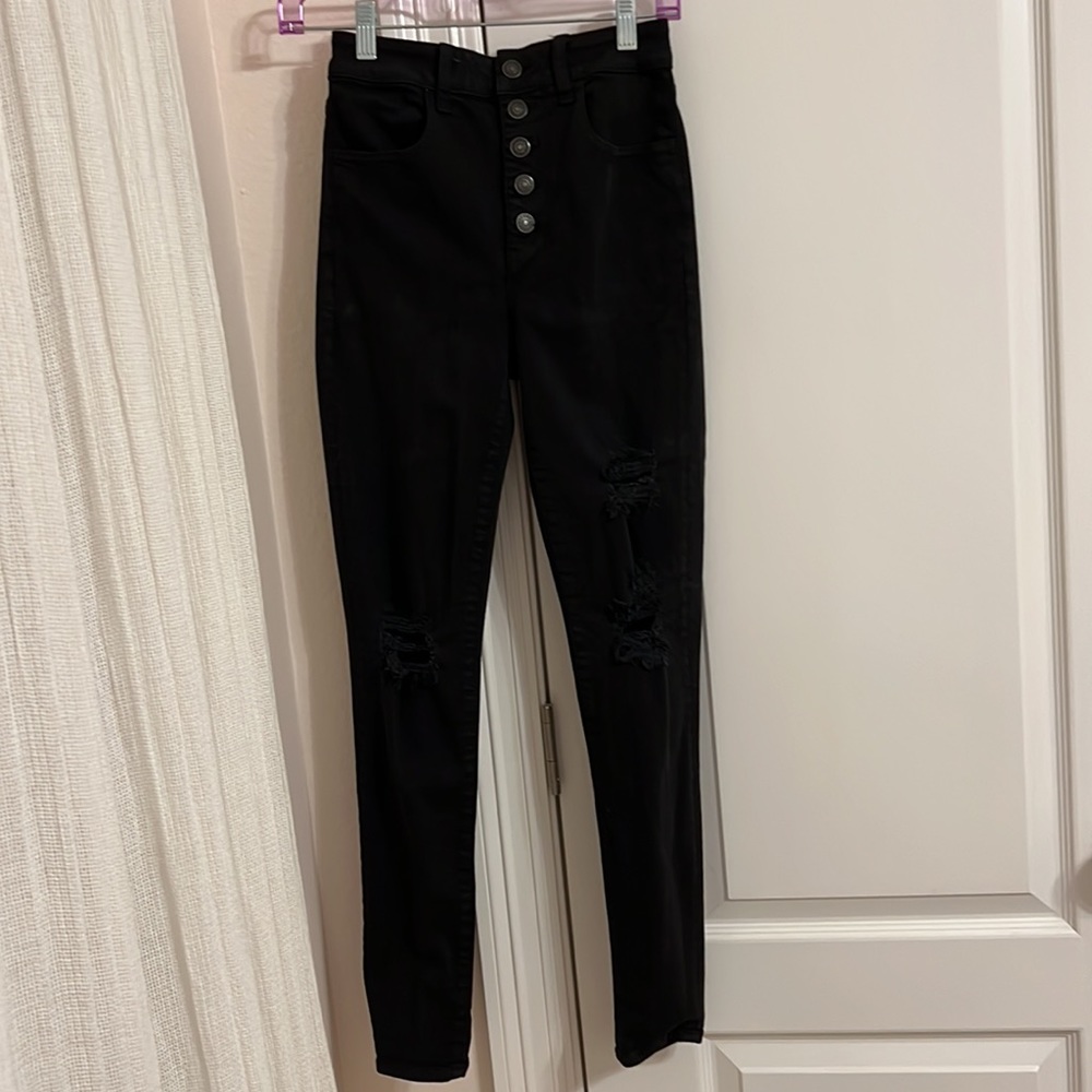 American Eagle next level stretch black ripped skinny jean